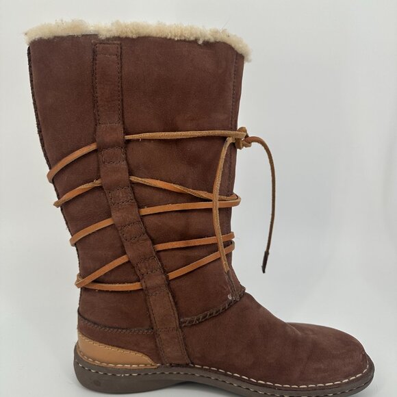 UGG Women’s Catalina Brown Leather Shearling Lace-Up Mid Calf Boots Size 8 - Picture 5 of 15